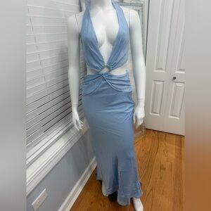 Missguided Light Blue Halter Maxi Dress